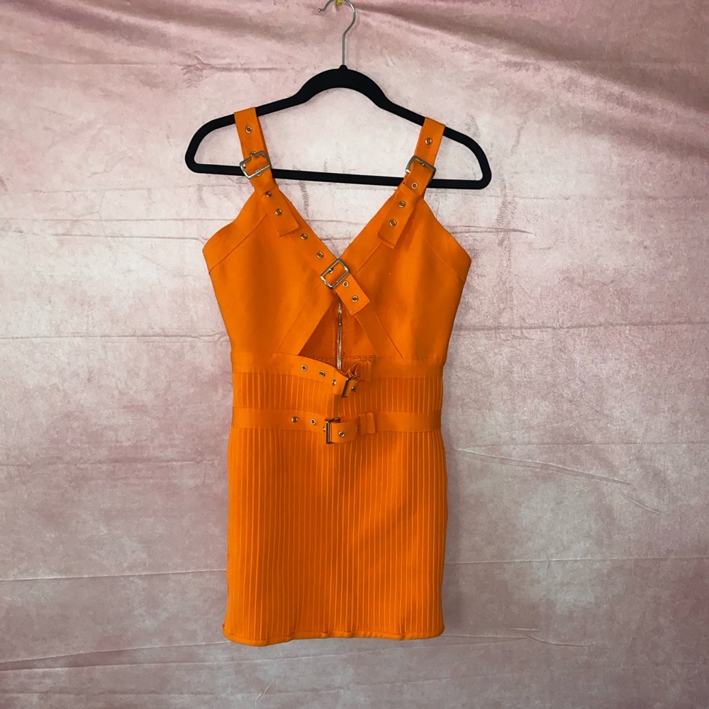 Orange bodycon cut out bandage dress